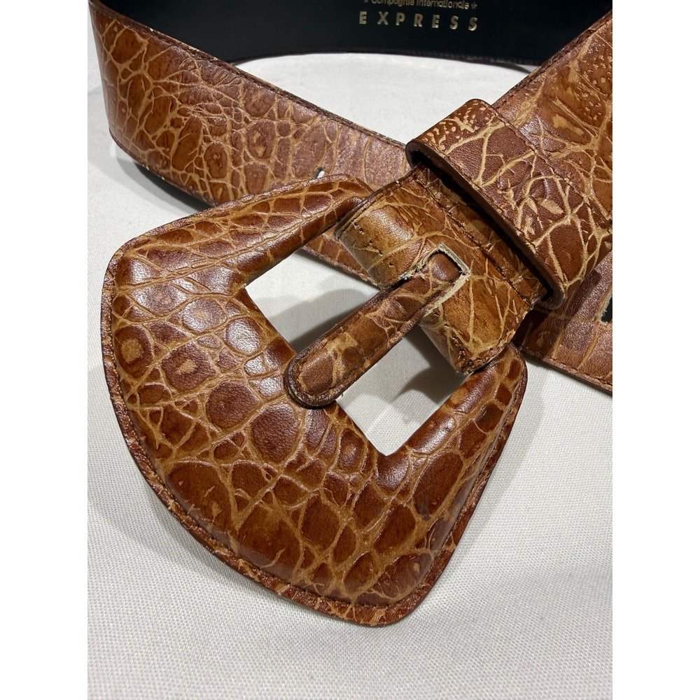 Vintage Compagnie Internationale Express Brown Croc Embossed Leather Belt Large - Picture 4 of 4
